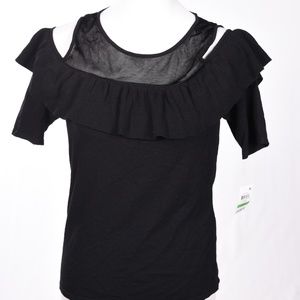 NEW INC Cold Shoulder Top Ruffled Neckline Large